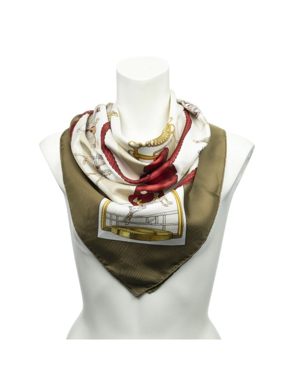 Hermes Scarf Red Ivory Twill Silk